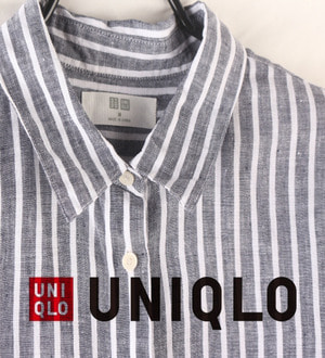 (50%세일) UNIQLO 유니클로 린넨100% 스트라이프배색 셔츠 woman M